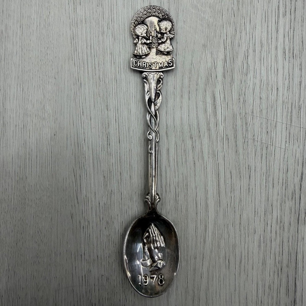EPNS Christmas 1978 Spoon Praying Hands Bowl Angel Children Finial Vintage